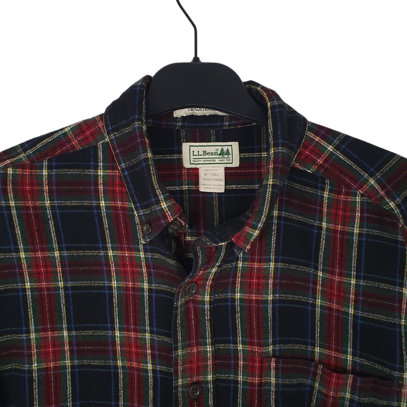 Mens Navy L.L.Bean Scotch Plaid Flannel Tall  Shirt