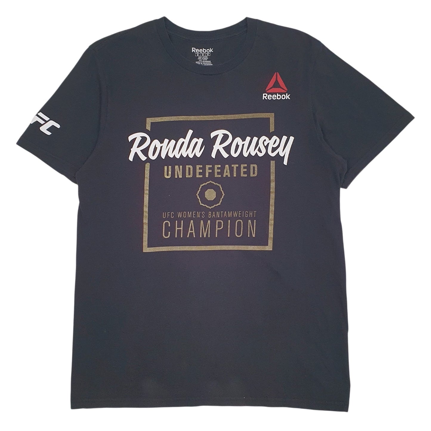 Mens Black Reebok Rounda Rousey UFC Undefeated Bantamweight Champion Short Sleeve T Shirt
