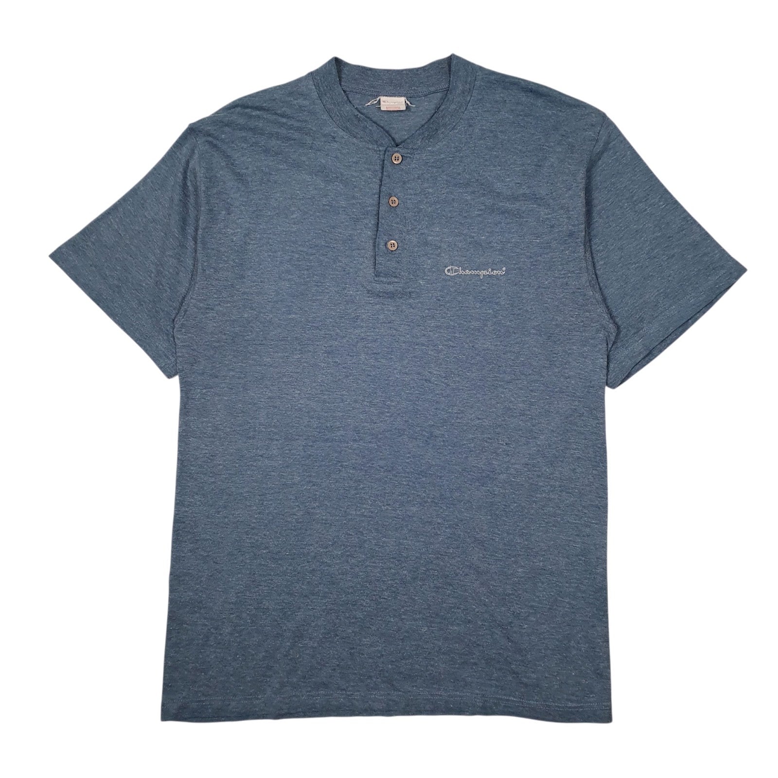 Mens Blue Champion Vintage 90s Henley Short Sleeve T Shirt