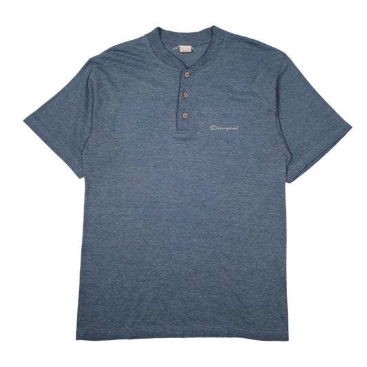 Mens Blue Champion Vintage 90s Henley Short Sleeve T Shirt