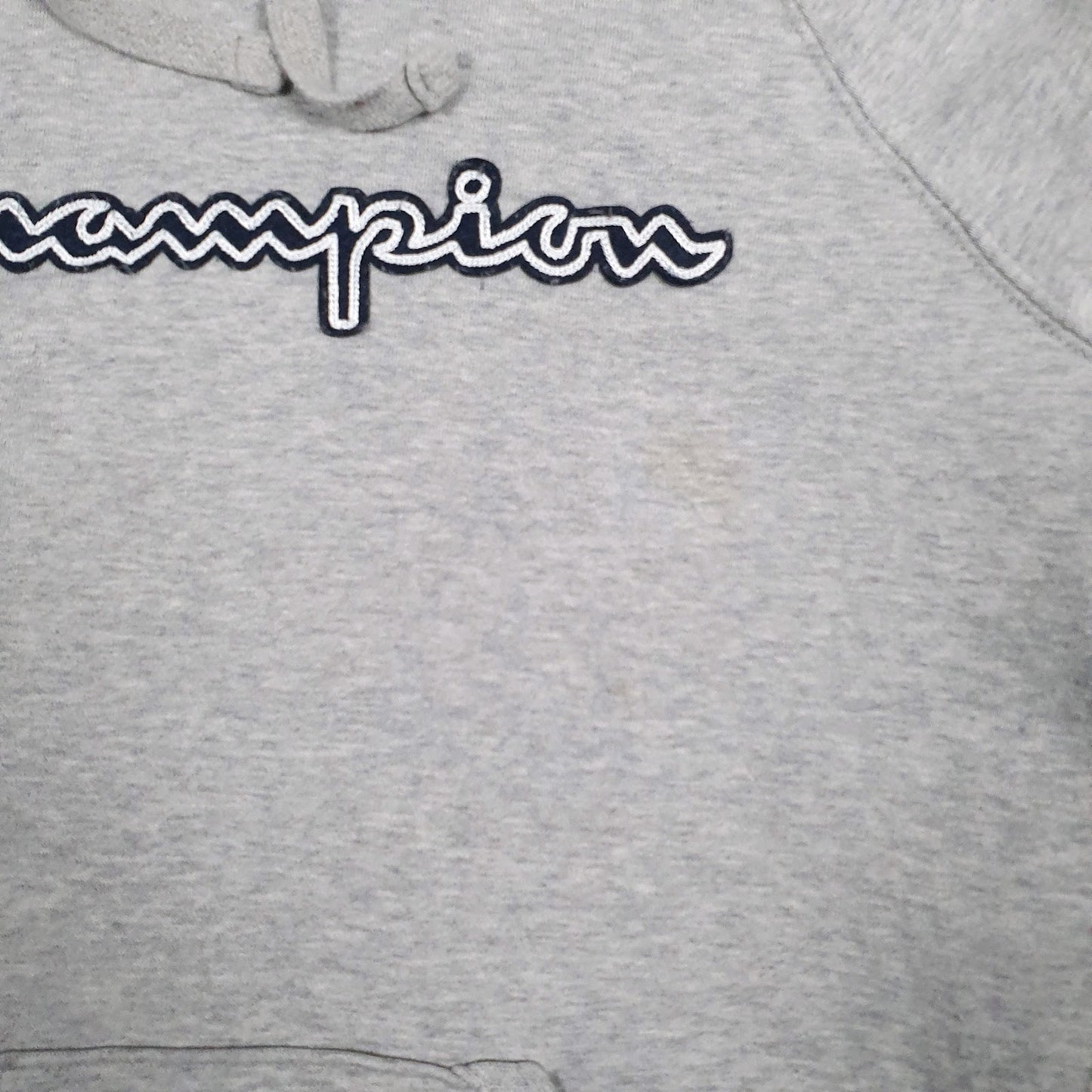 Mens Grey Champion Spellout Hoodie Jumper