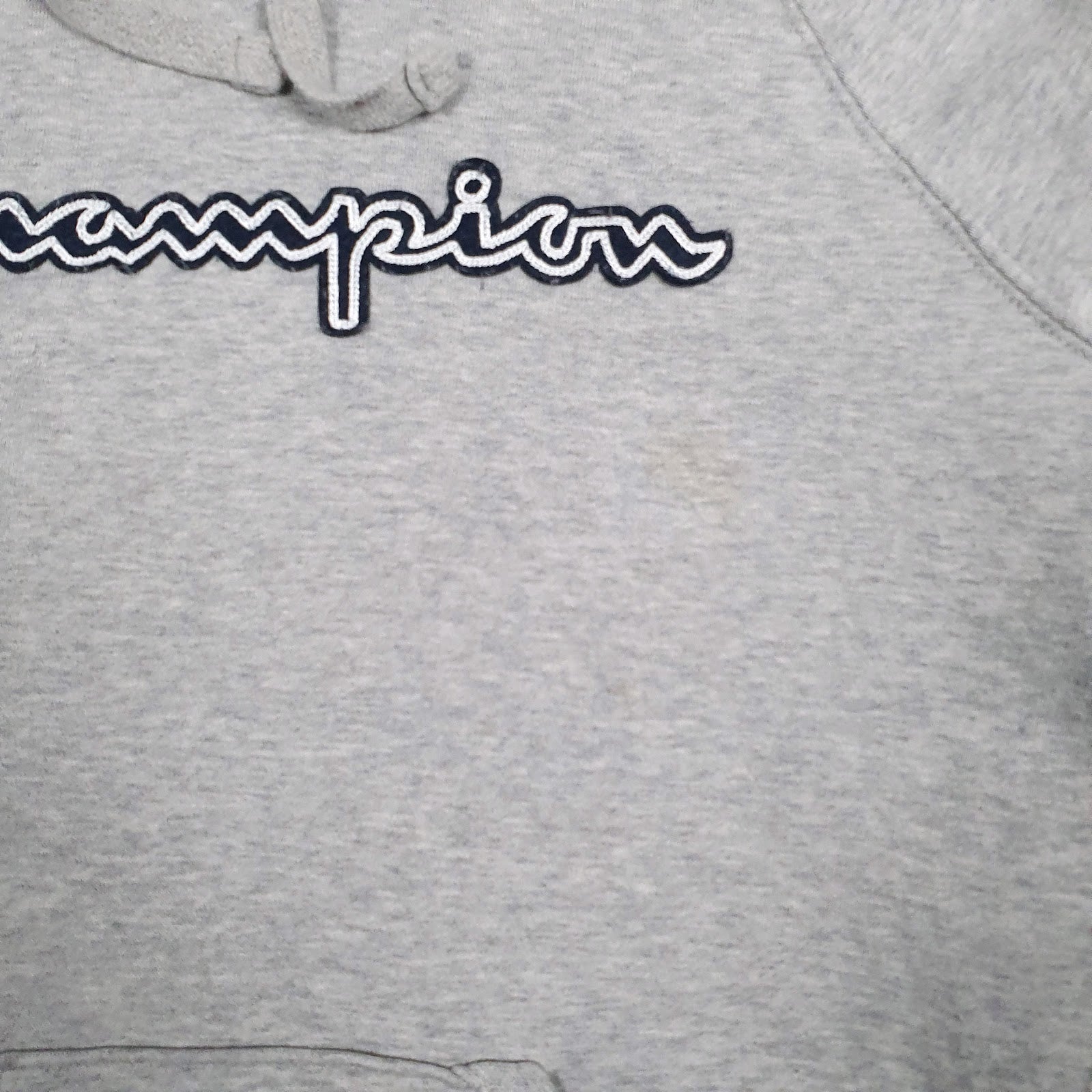 Mens Grey Champion Spellout Hoodie Jumper
