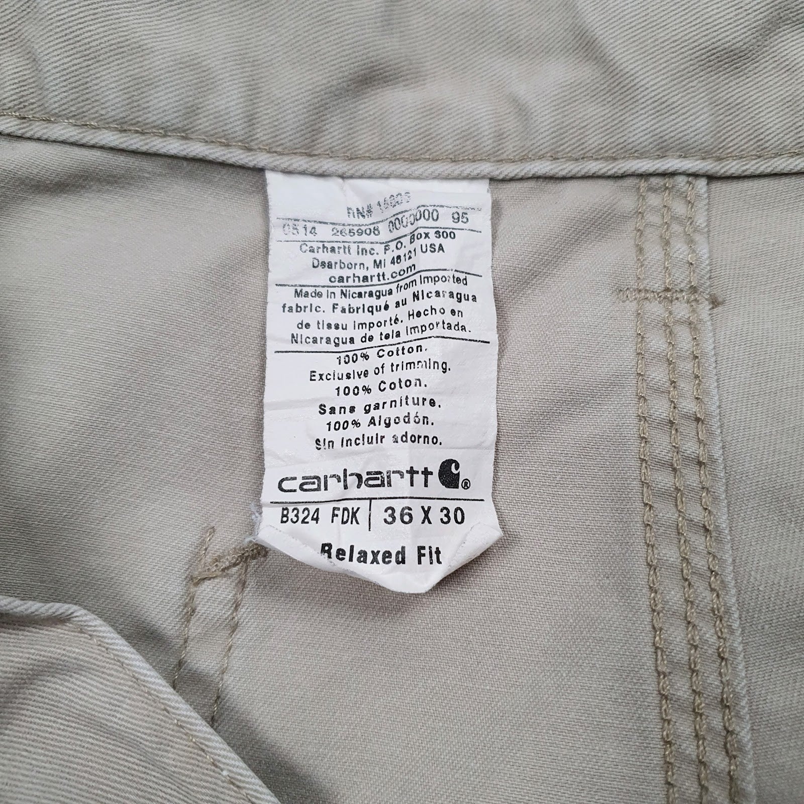 Mens Beige Carhartt Workwear B324 FDK  Trousers