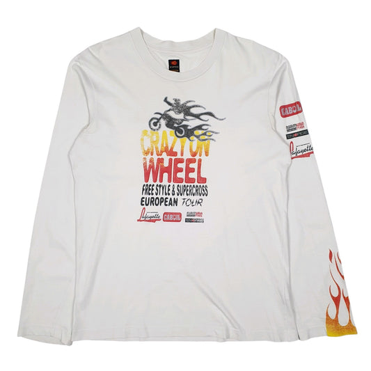 Mens White Energie Crazy On Wheel Motocross Long Sleeve T Shirt