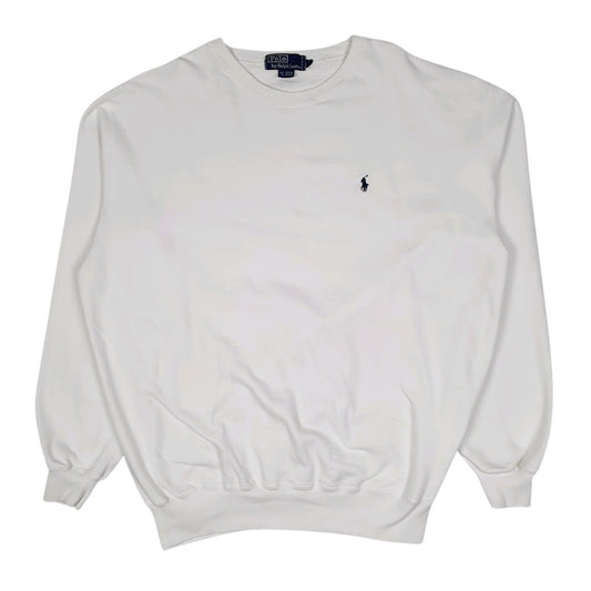 Mens White Polo Ralph Lauren Vintage 90s Crewneck Jumper