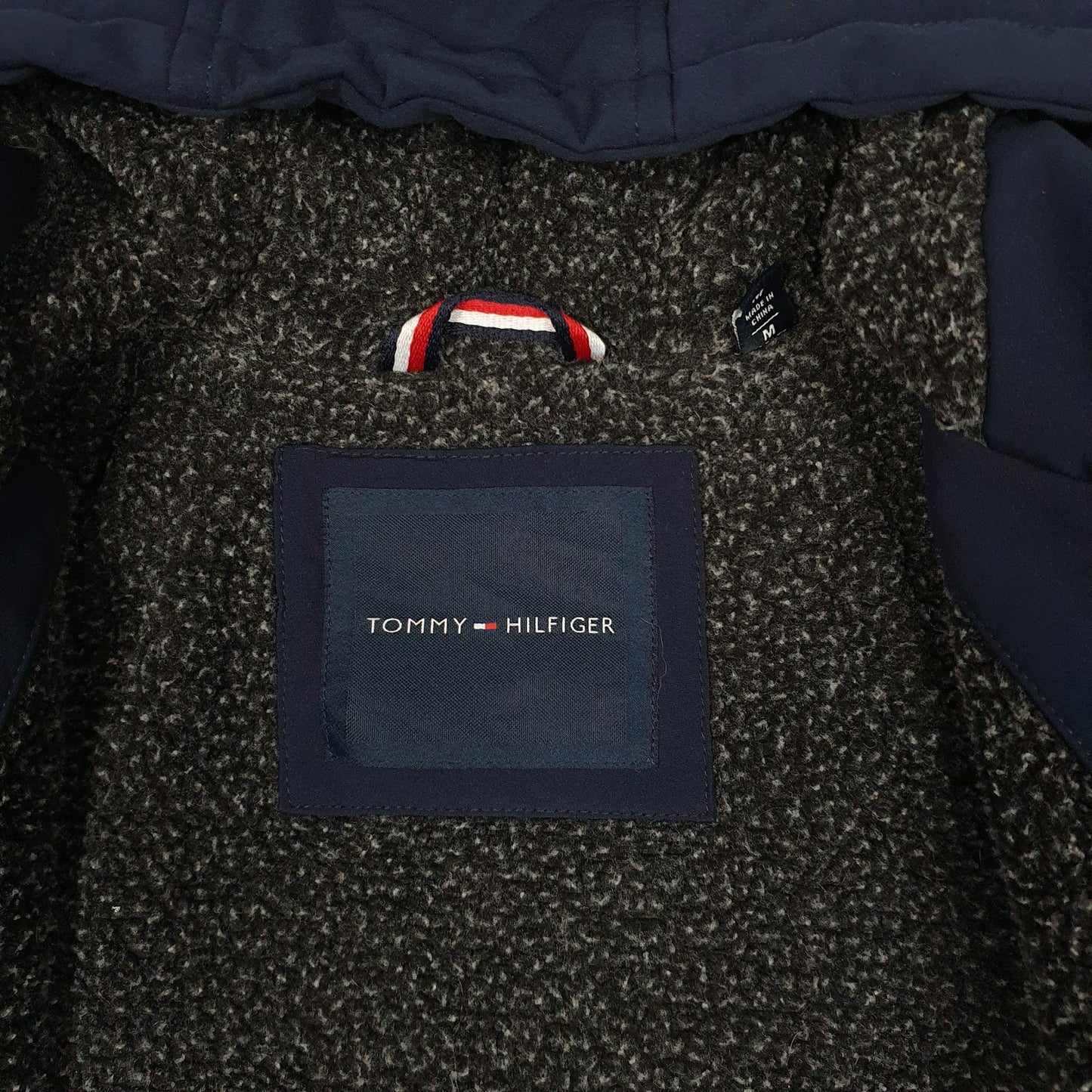 Mens Navy Tommy Hilfiger Fleece Lined Softshell Windbreaker Hoodie Coat