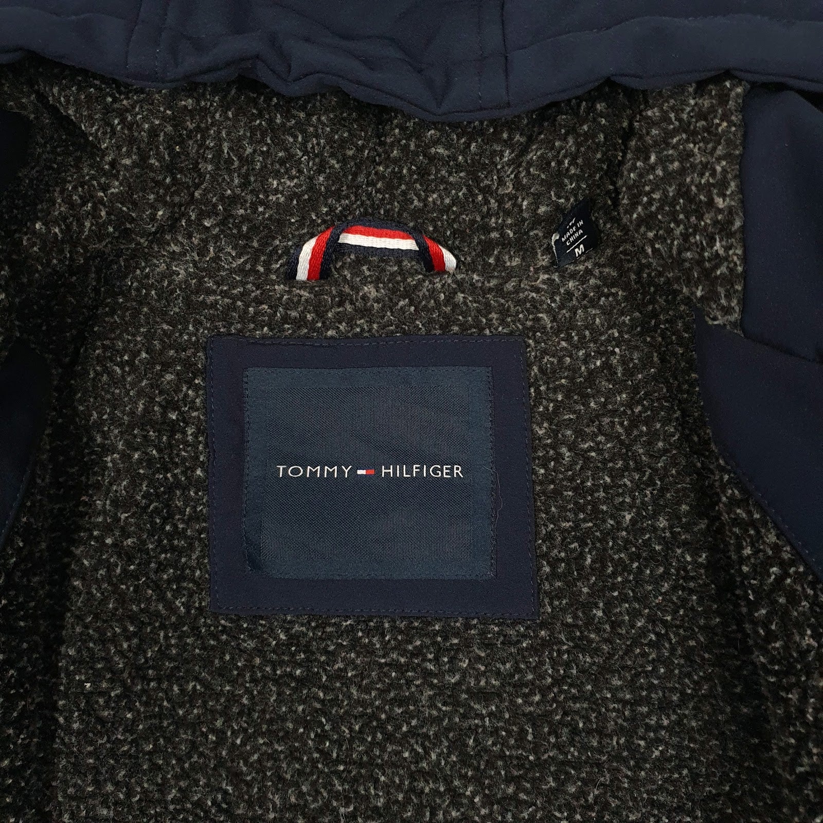 Mens Navy Tommy Hilfiger Fleece Lined Softshell Windbreaker Hoodie Coat