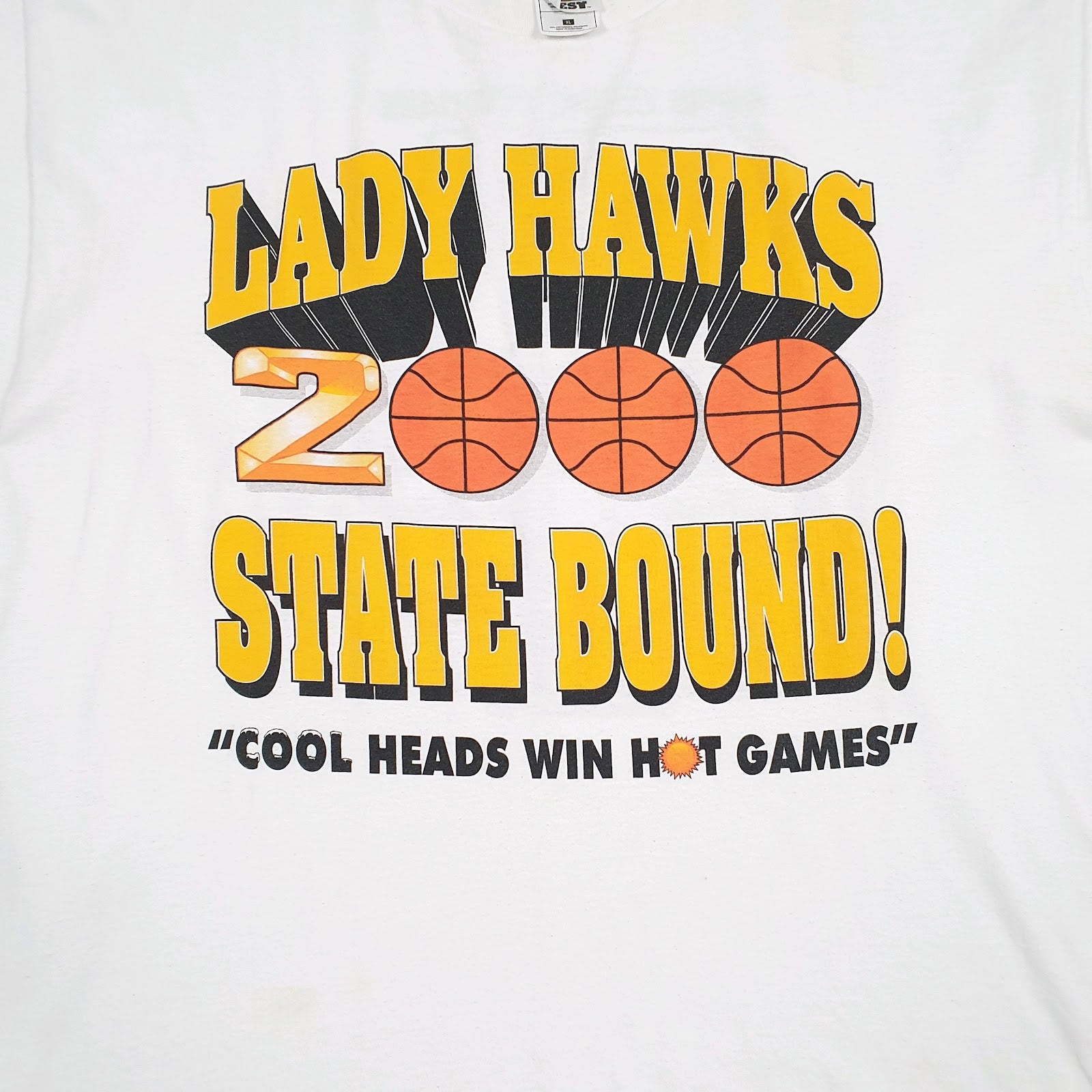 Mens White Fruit Of The Loom Vintage 00s Lady Hawks State Bound  T Shirt
