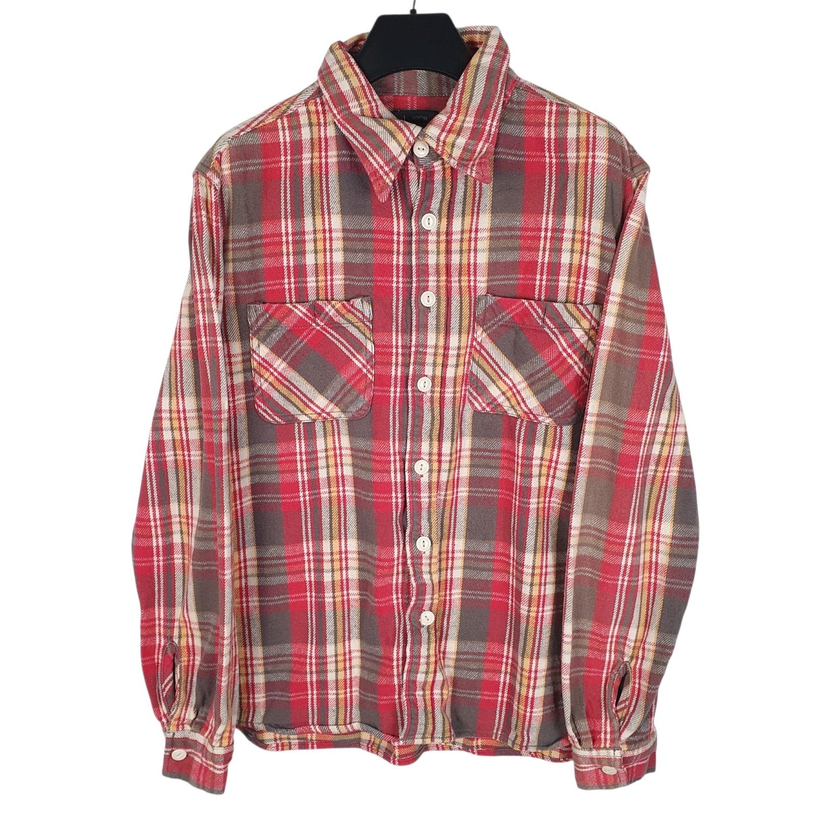 Mens Red B-S Vintage Flannel Long Sleeve Shirt