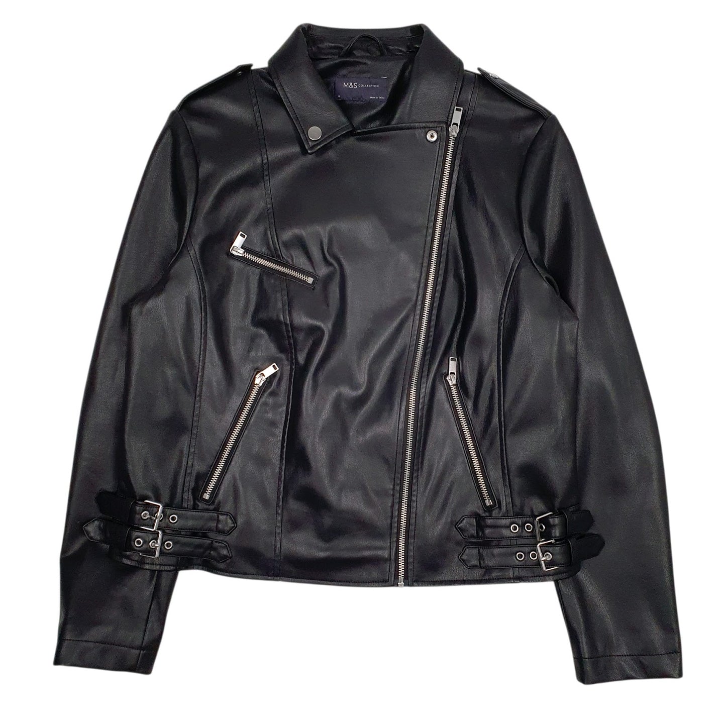 Womens Black M&S Faux Leather  Coat