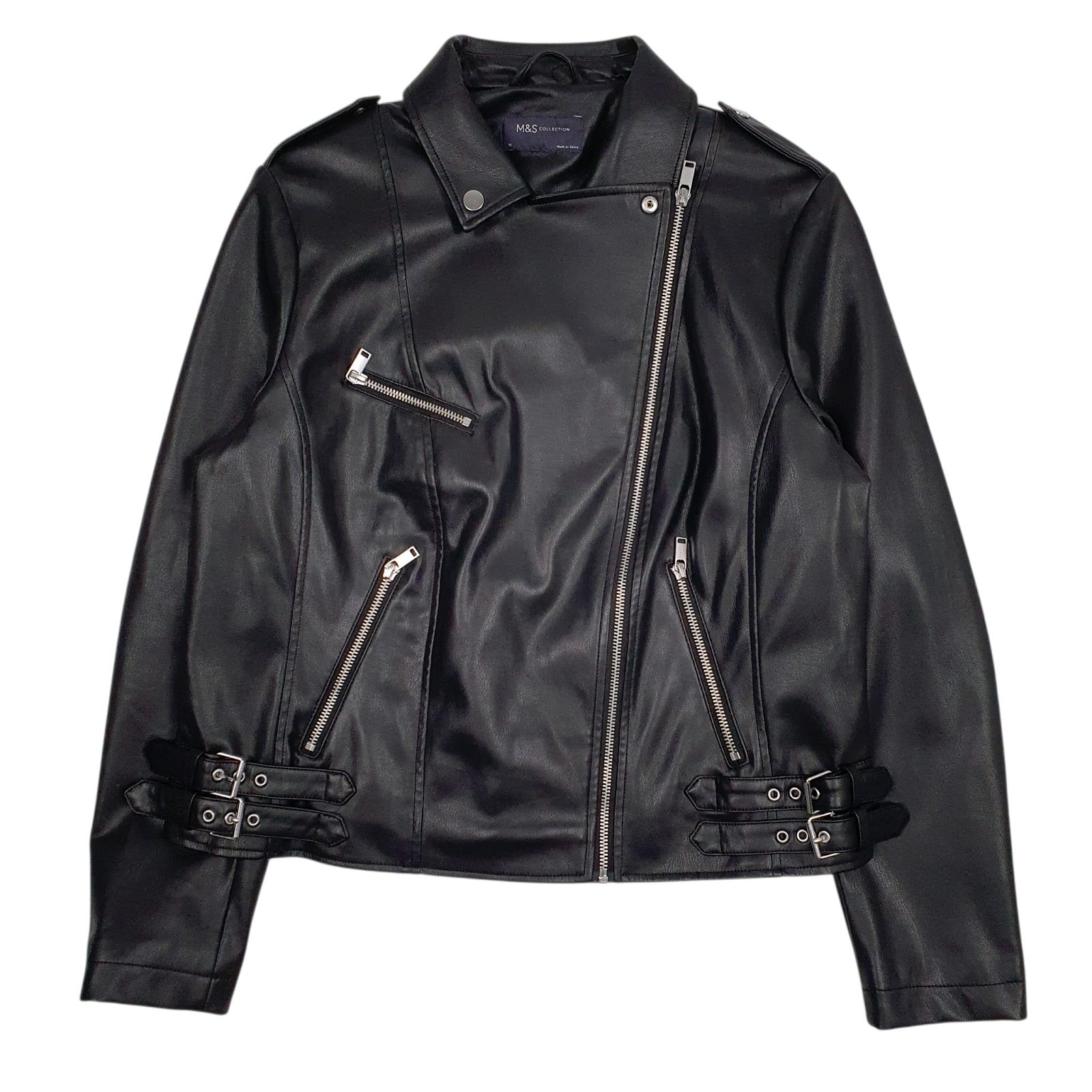 Womens Black M&S Faux Leather  Coat