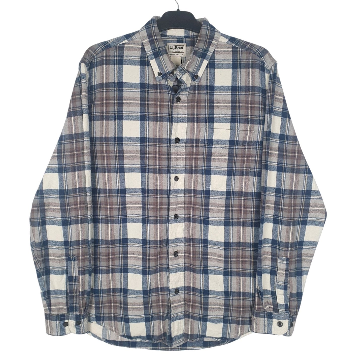 Mens Grey L.L.Bean Flannel Long Sleeve Shirt