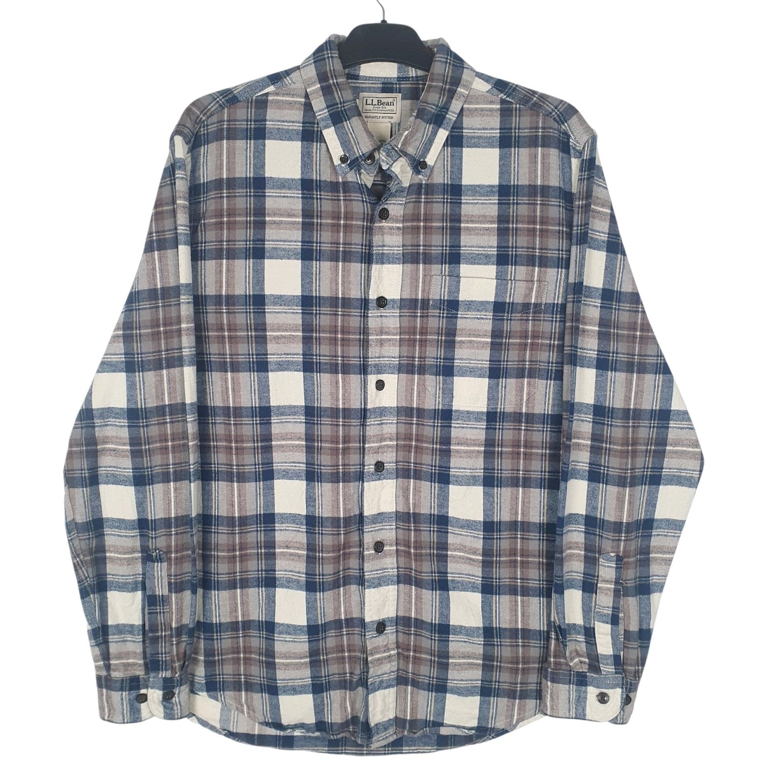 Mens Grey L.L.Bean Flannel Long Sleeve Shirt