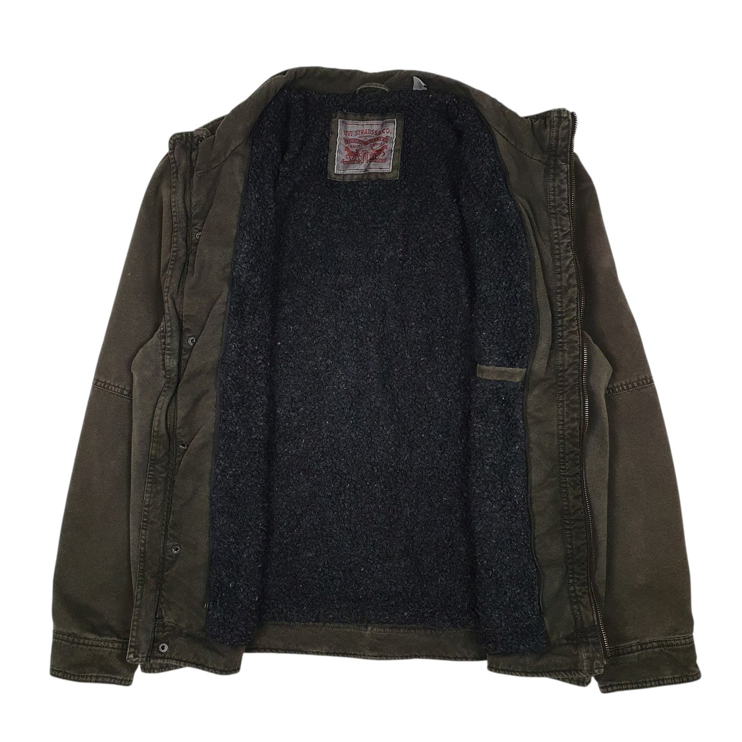Mens Grey Levis Sherpa Lined Military Bomber  Coat