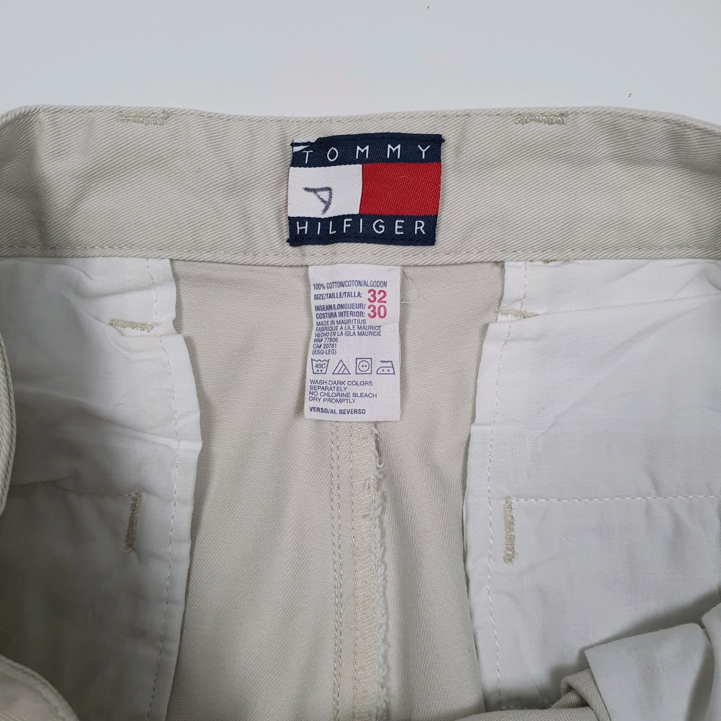 Mens Cream Tommy Hilfiger Double Pleated Vintage 90s  Trousers