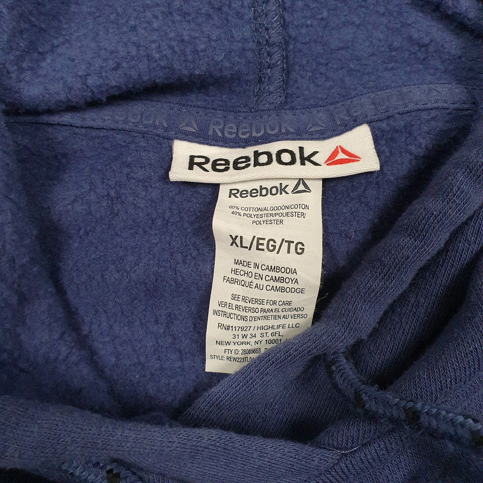 Mens Blue Reebok Spellout Hoodie Jumper