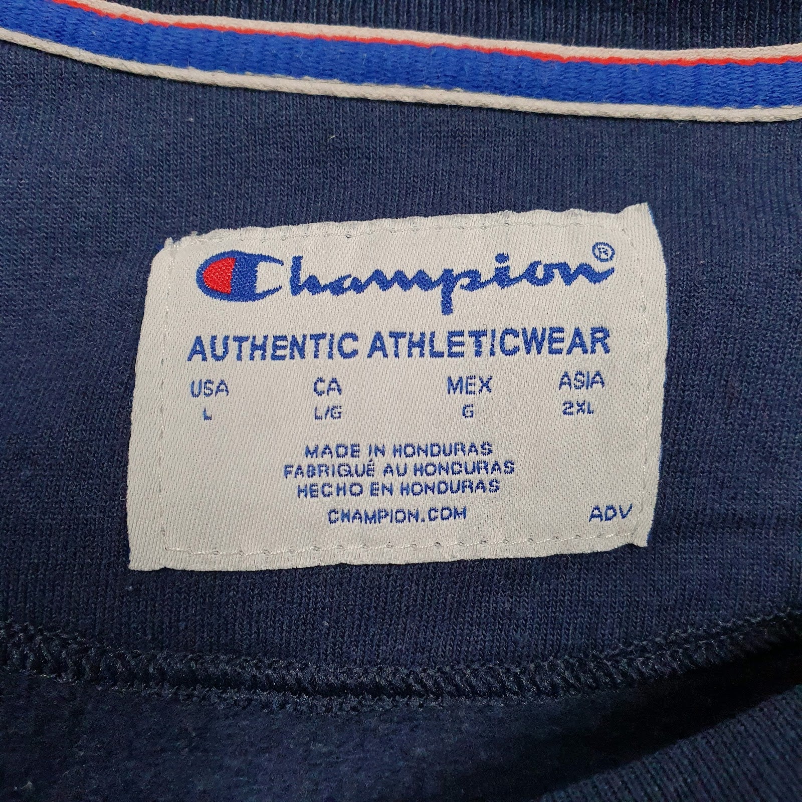 Womens Navy Champion Spellout Crewneck Jumper