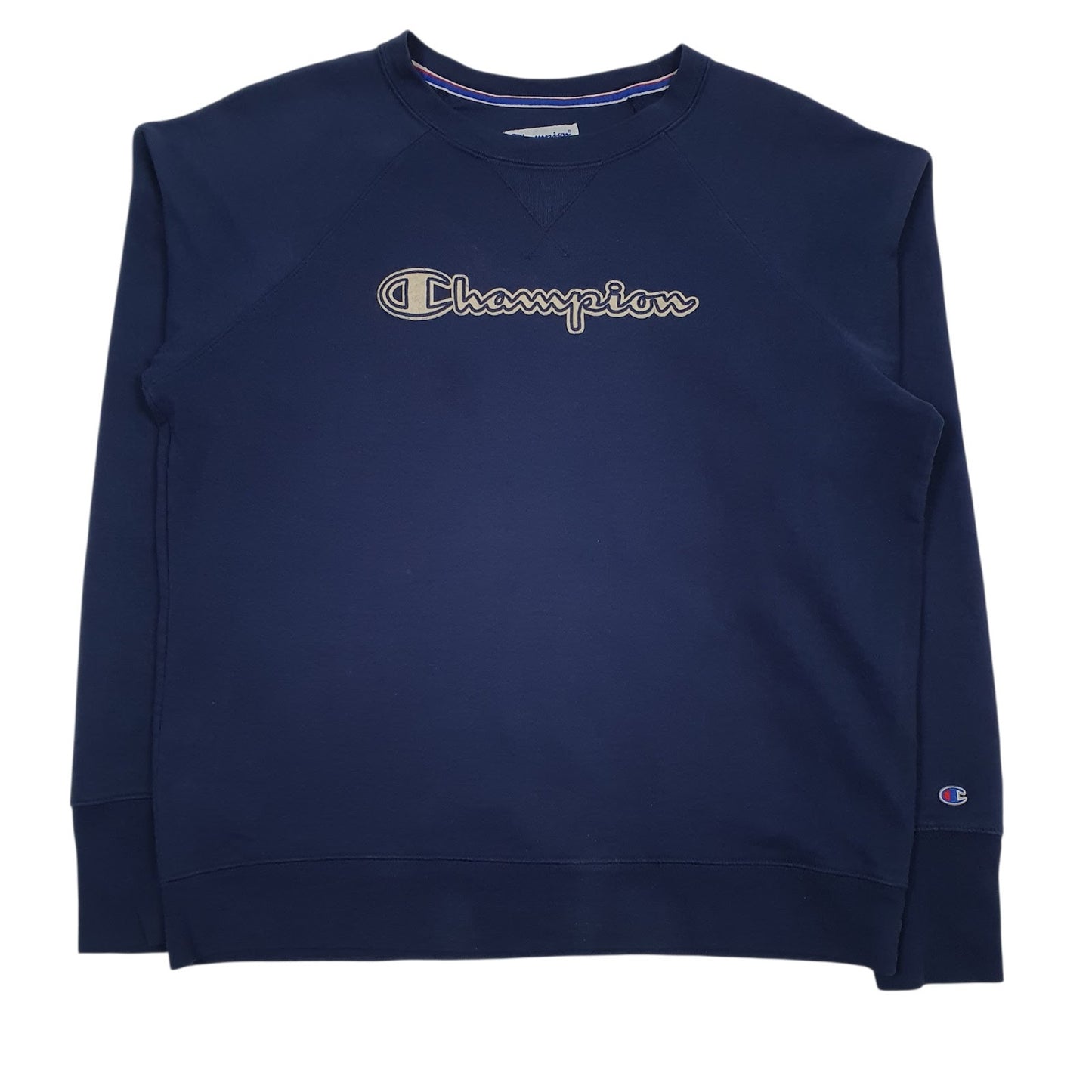 Womens Navy Champion Spellout Crewneck Jumper