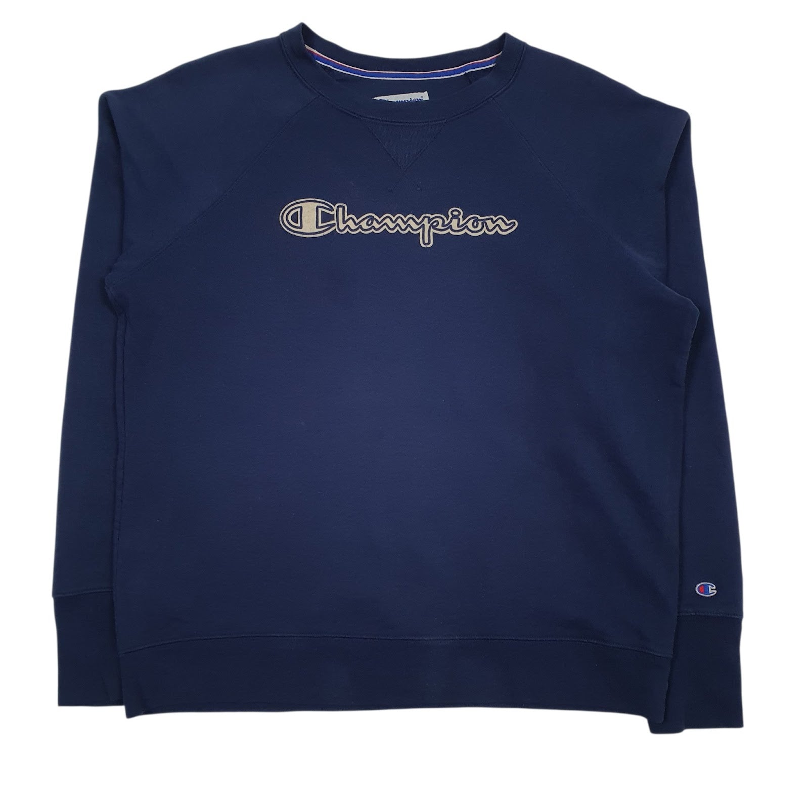 Womens Navy Champion Spellout Crewneck Jumper