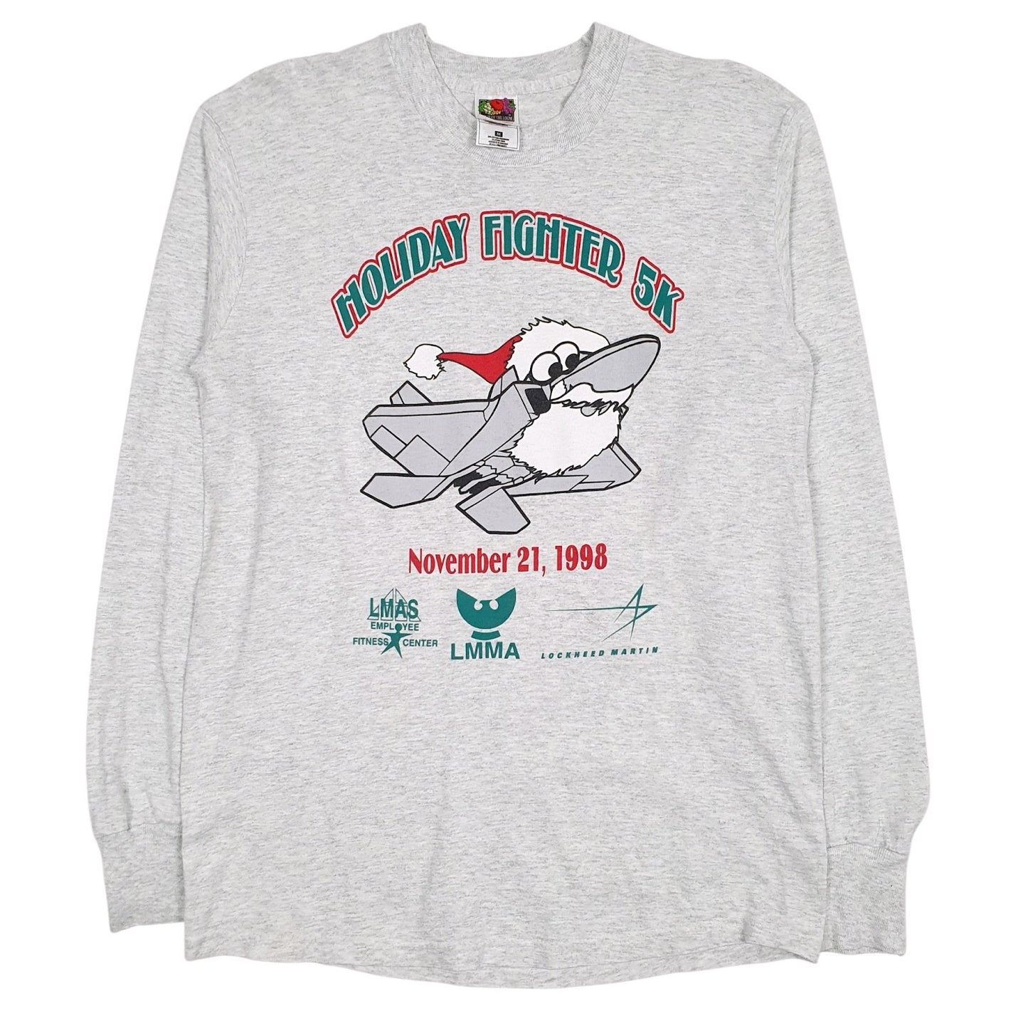 Mens Grey Fruit Of The Loom Vintage 90s Long Sleeve T Shirt