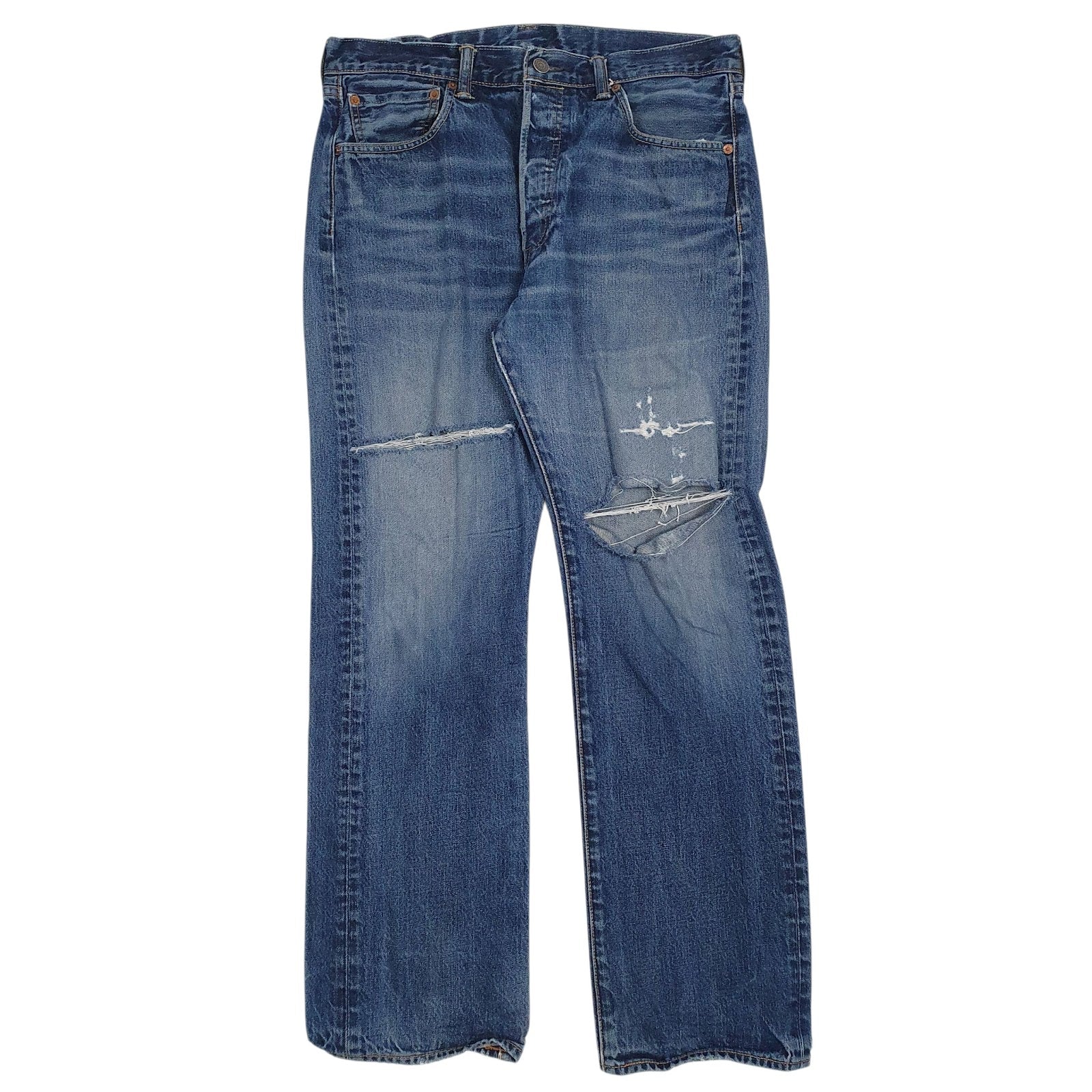 Mens Blue Levis Distressed 501 JeansW34 L30