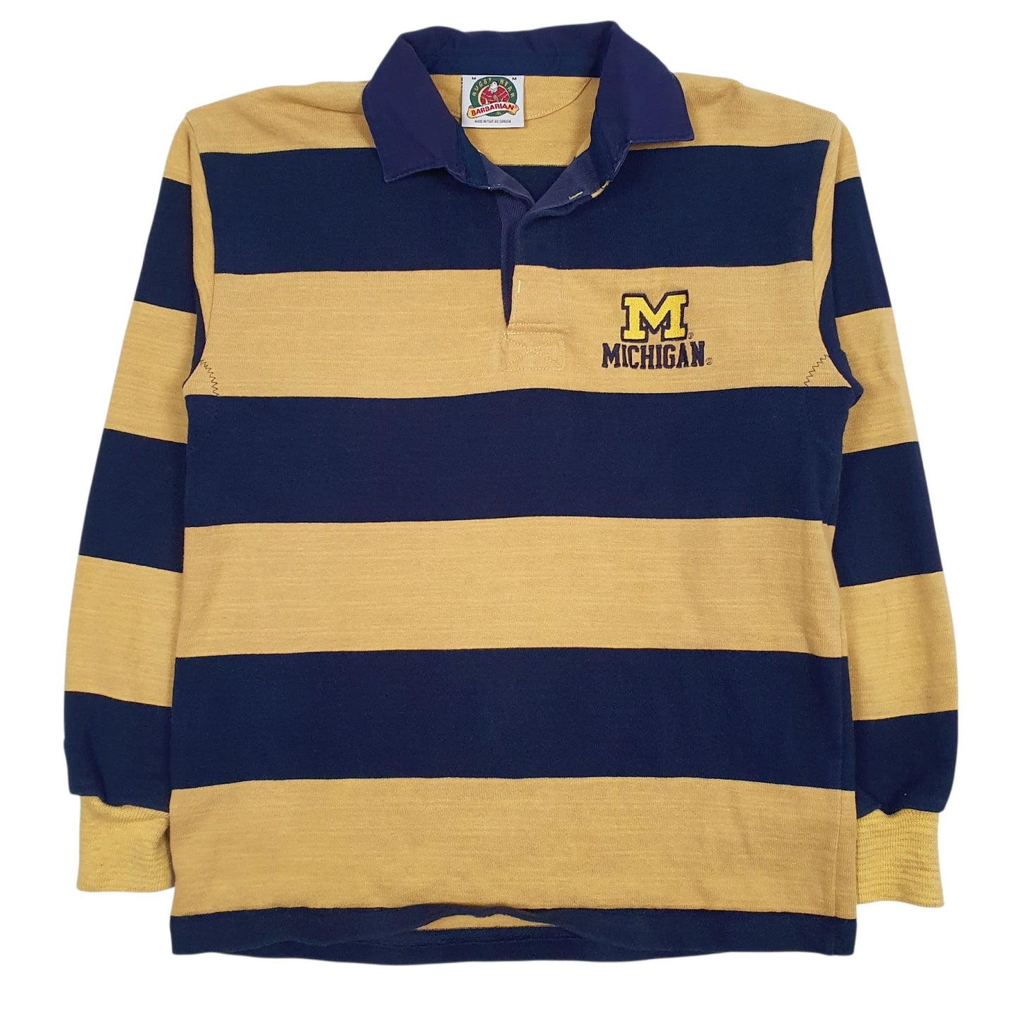 Mens Yellow Barbarian Rugby Michigan Long Sleeve Polo Shirt