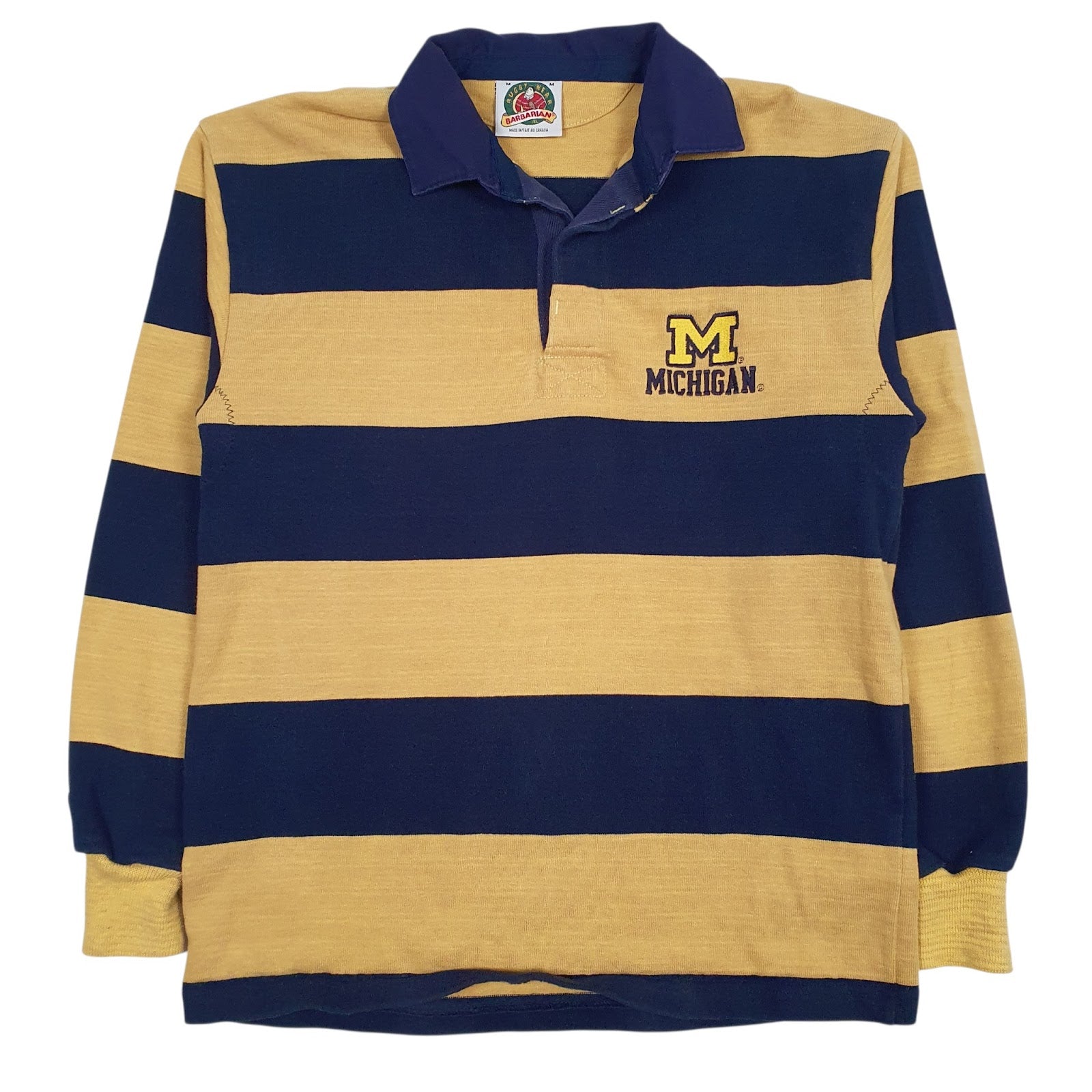 Mens Yellow Barbarian Rugby Michigan Long Sleeve Polo Shirt