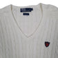 Mens White Polo Ralph Lauren Golf Cable Knit Vintage 90s V Neck Jumper