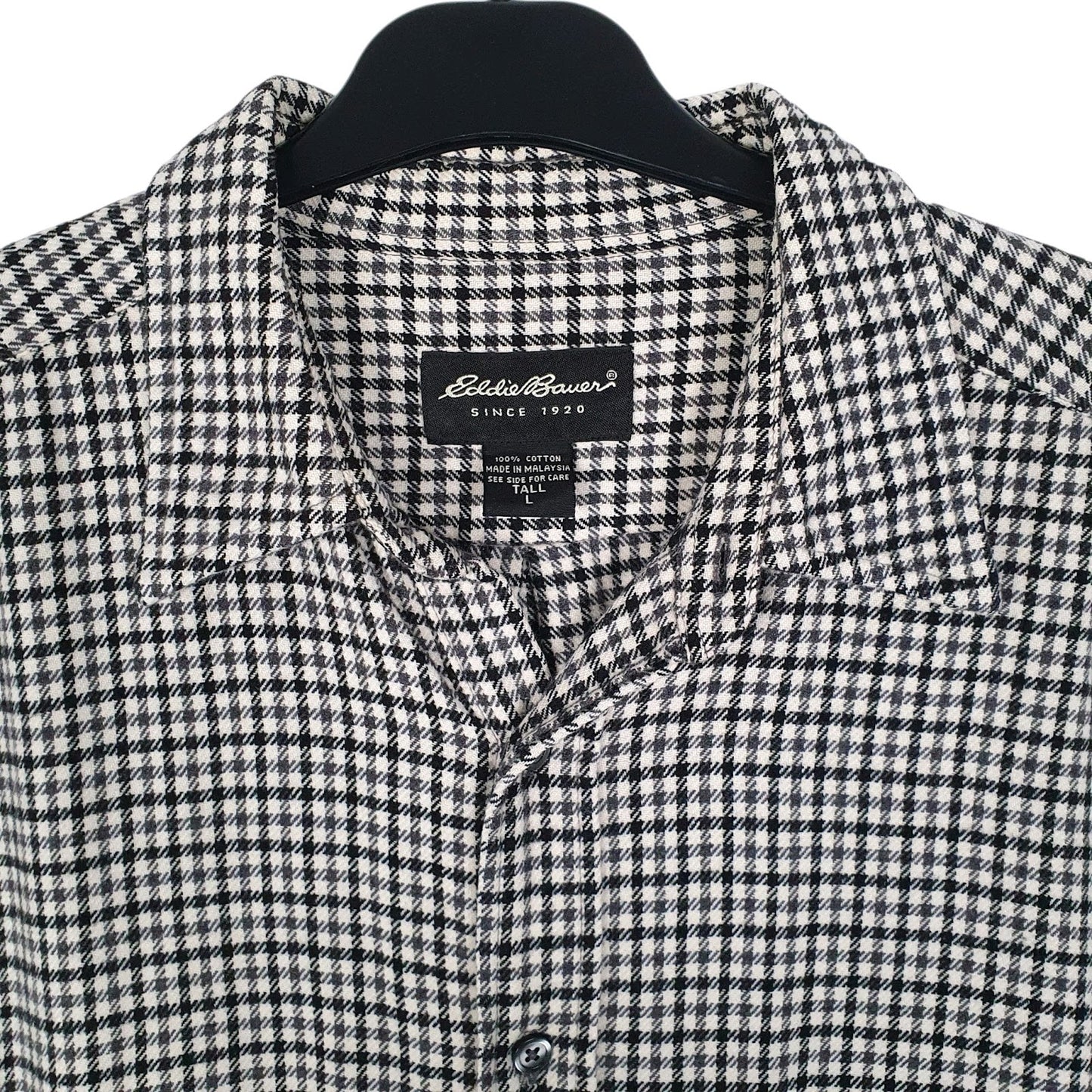 Mens Black Eddie Bauer Heavyweight Flannel Dogstooth Houndstooth  Shirt