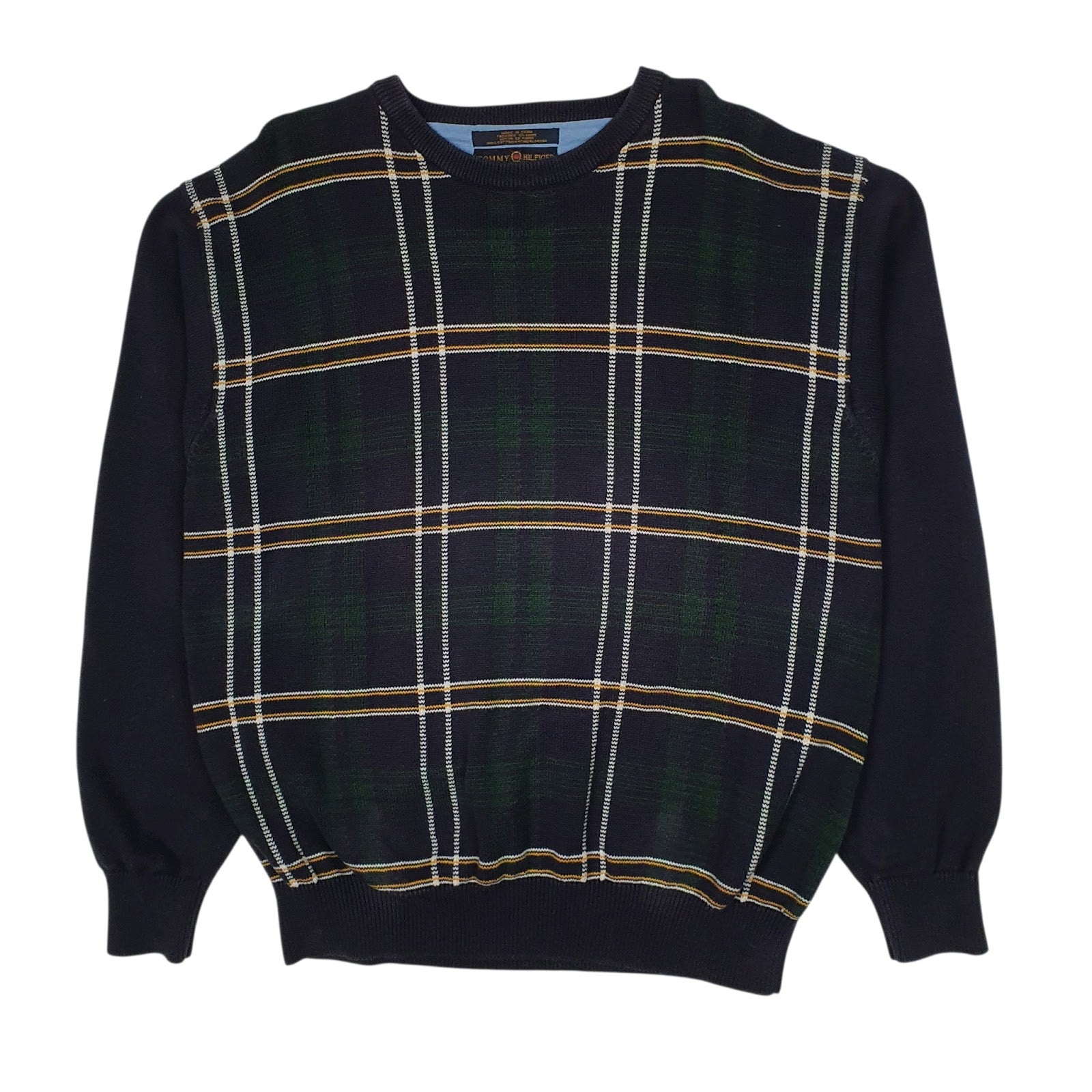 Mens Navy Tommy Hilfiger Golf Vintage 00s Plaid Crewneck Jumper