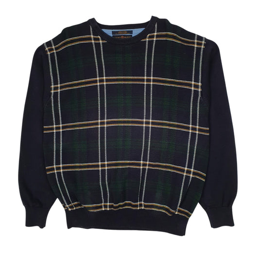 Mens Navy Tommy Hilfiger Golf Vintage 00s Plaid Crewneck Jumper