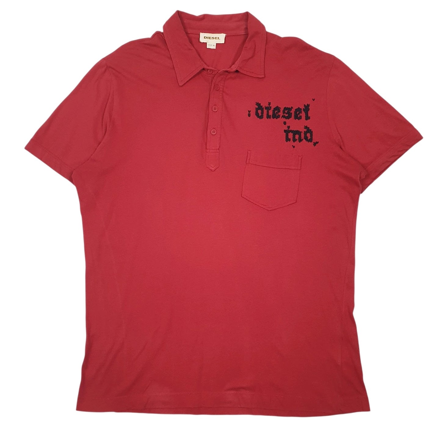 Mens Red Diesel  Short Sleeve Polo Shirt