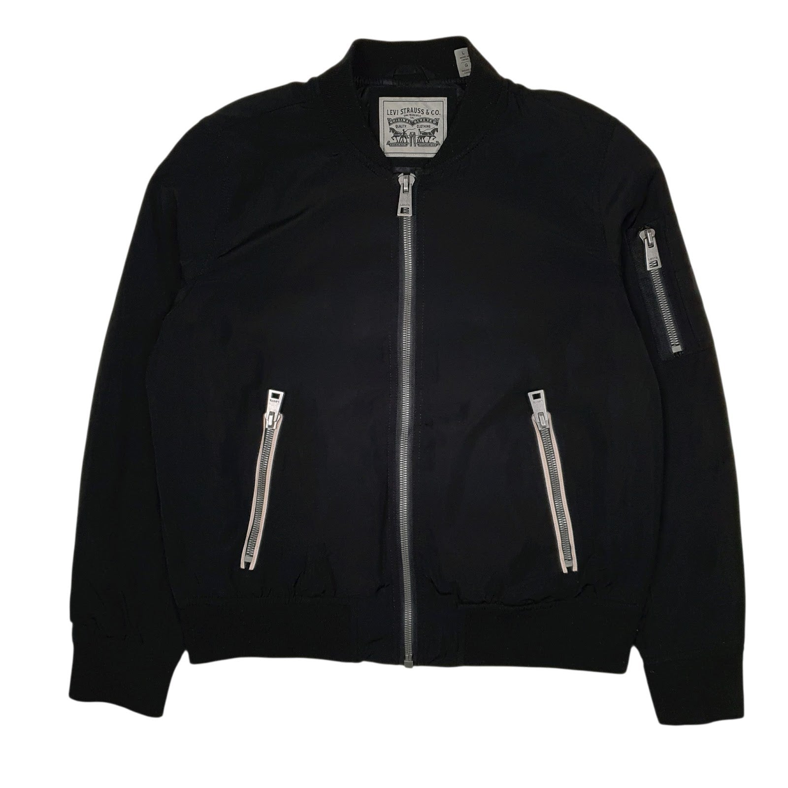 Womens Black Levis Bomber Military Crewneck Coat