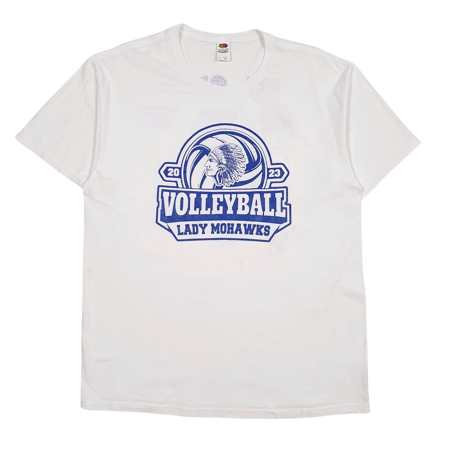 Mens White Fruit Of The Loom Volleyball Lady Mohawks Short Sleeve T Shirt