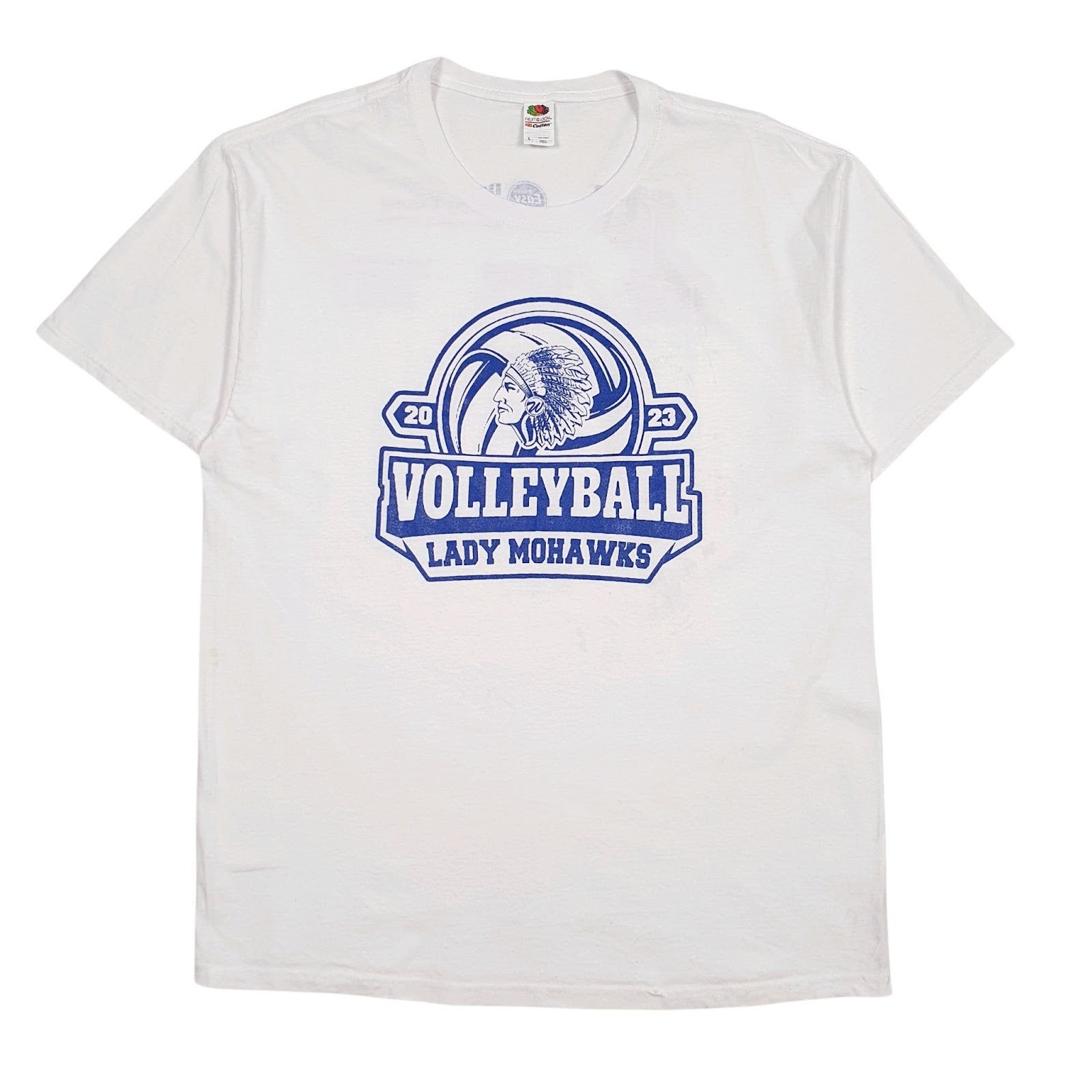 Mens White Fruit Of The Loom Volleyball Lady Mohawks Short Sleeve T Shirt