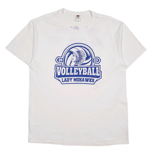 Mens White Fruit Of The Loom Volleyball Lady Mohawks Short Sleeve T Shirt