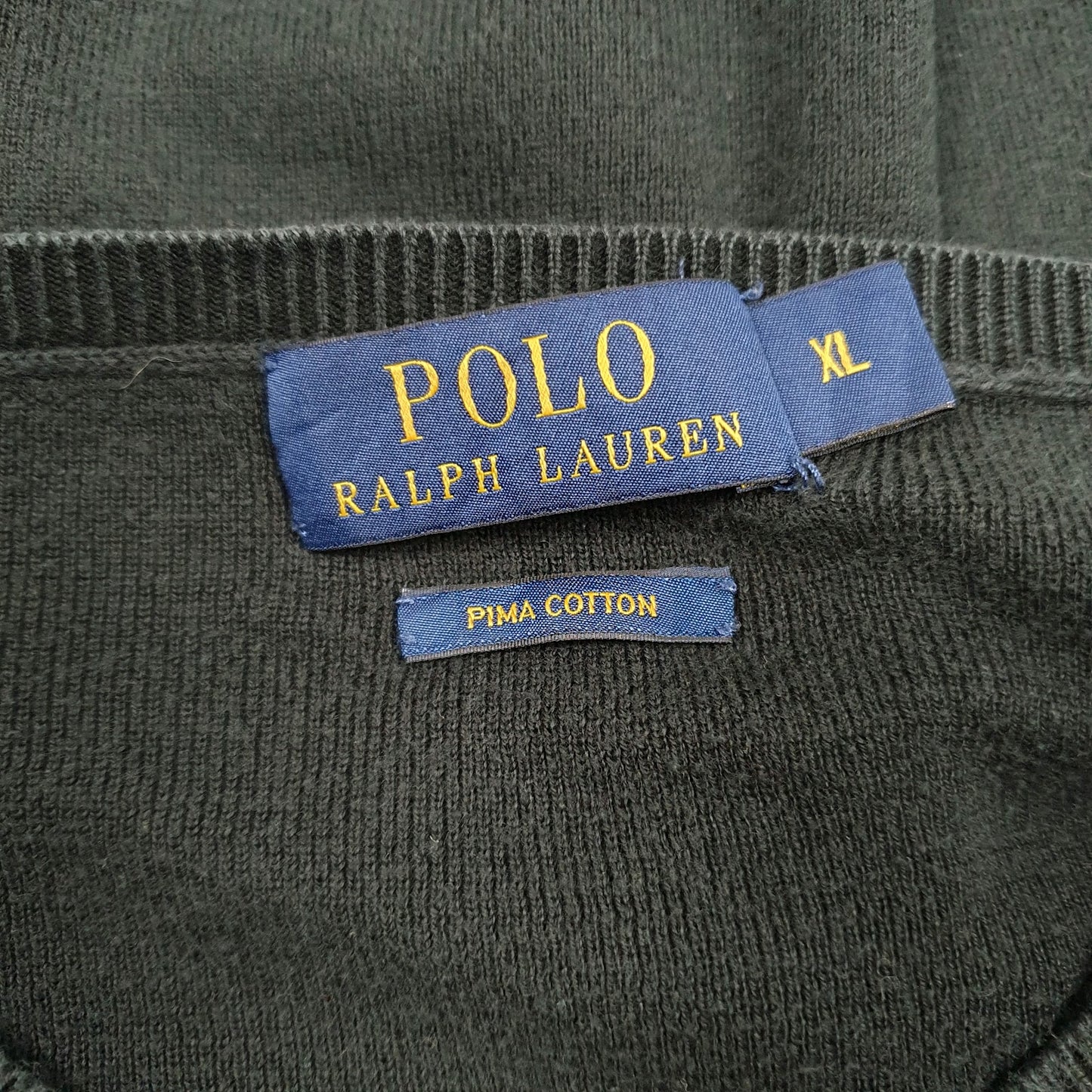 Mens Black Polo Ralph Lauren Pima V Neck Jumper