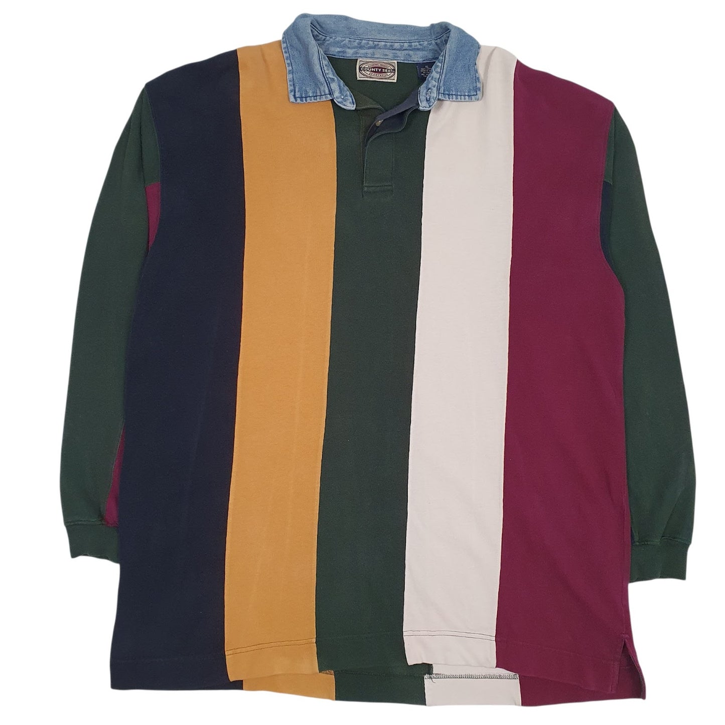 Mens Green County Seat Rugby Long Sleeve Polo Shirt