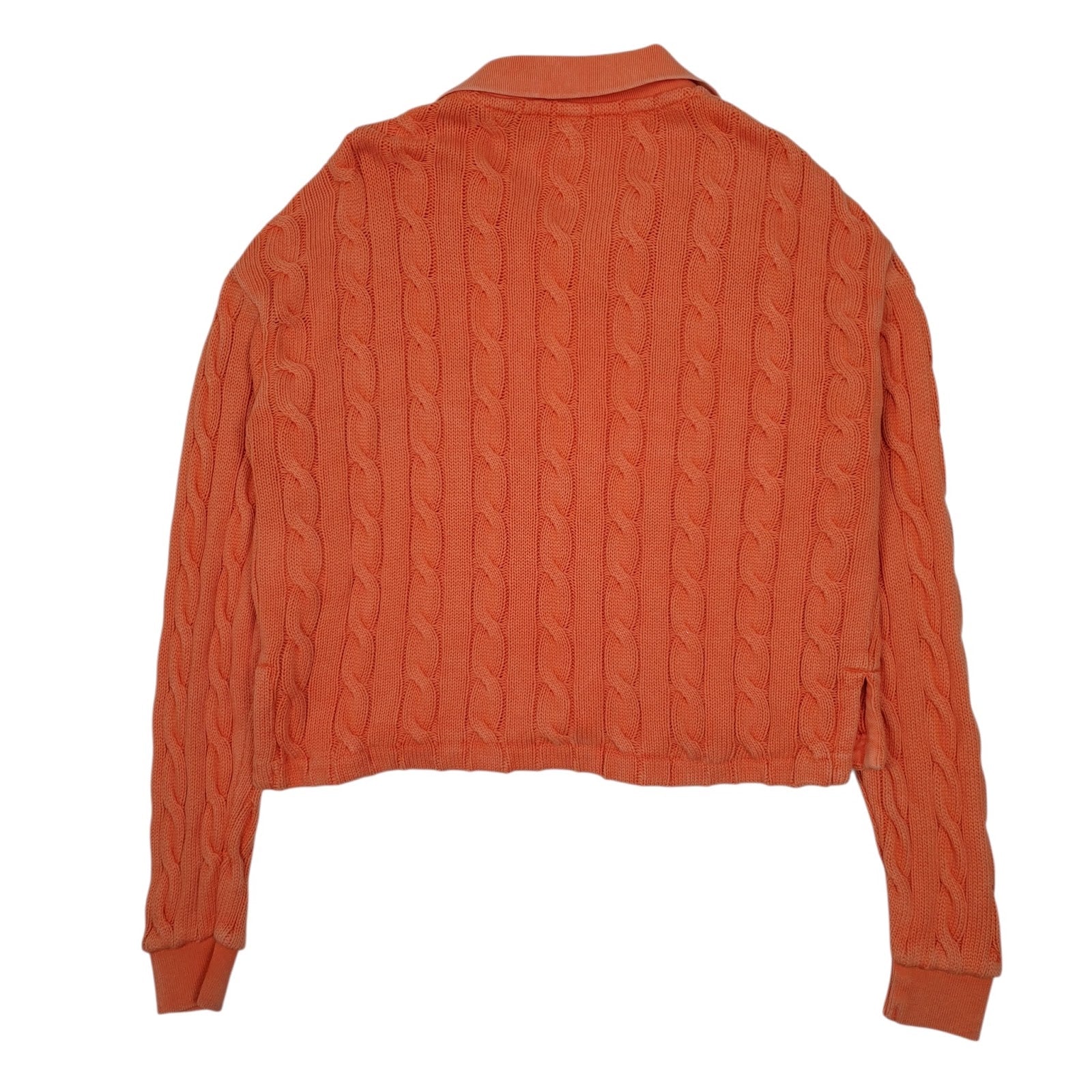 Womens Orange Polo Ralph Lauren Cable Knit Crop Top Crewneck Jumper