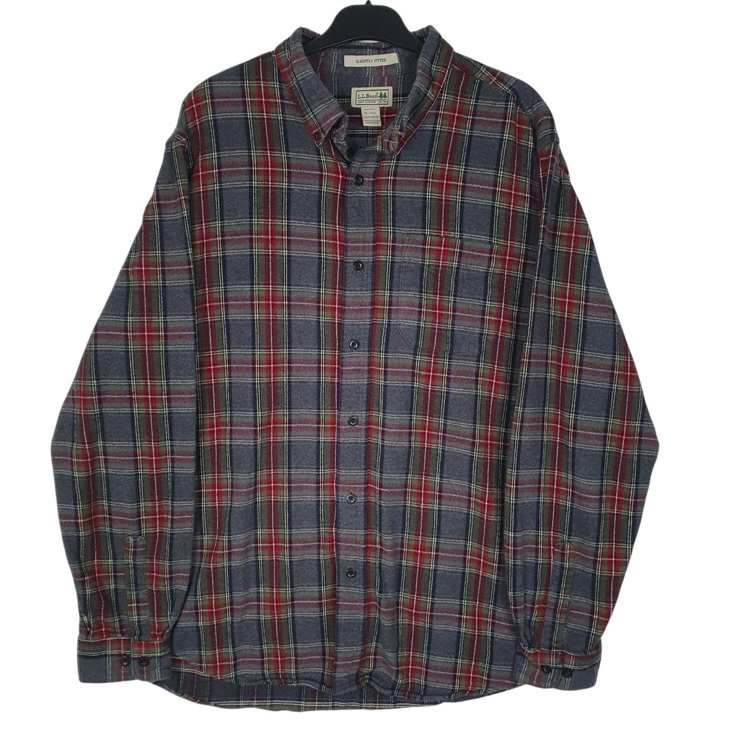 Mens Grey L.L.Bean Flannel Long Sleeve Shirt
