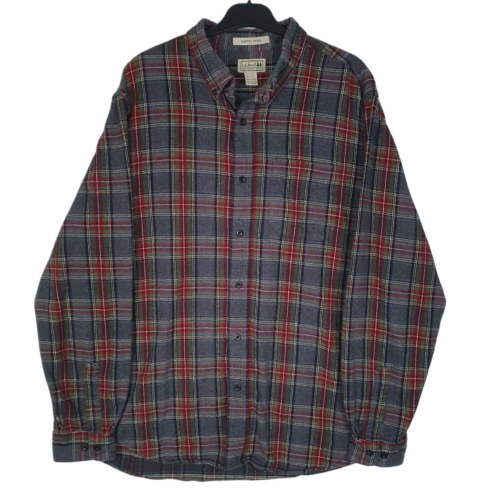 Mens Grey L.L.Bean Flannel Long Sleeve Shirt