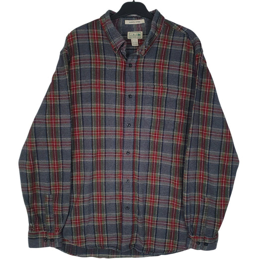 Mens Grey L.L.Bean Flannel Long Sleeve Shirt