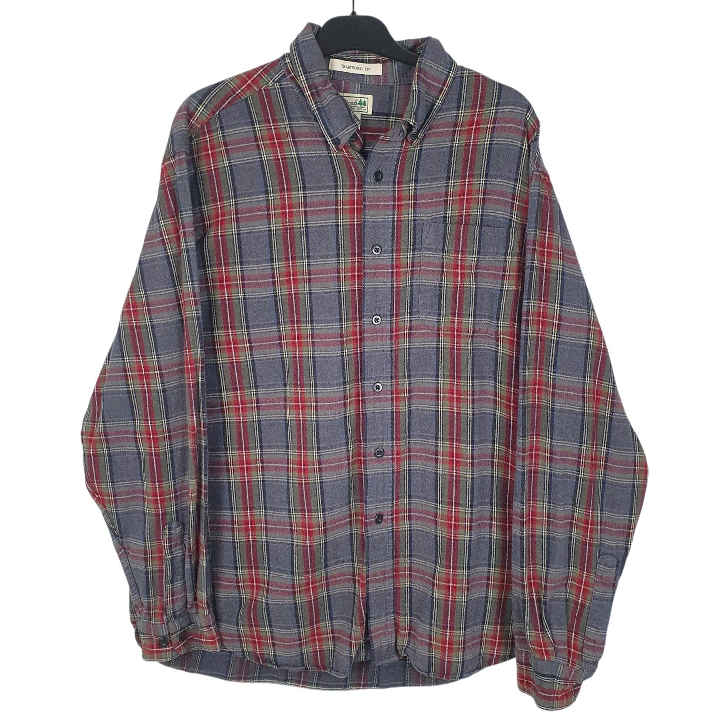 Mens Grey L.L.Bean Flannel Long Sleeve Shirt