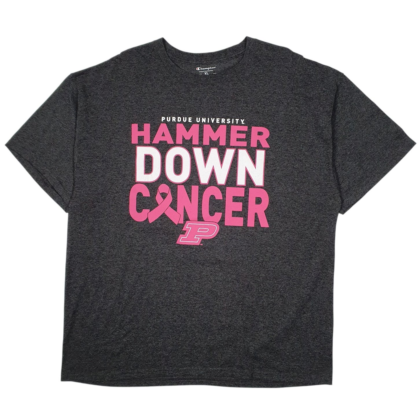 Mens Grey Champion Purdue Univeristy Cancer Short Sleeve T Shirt