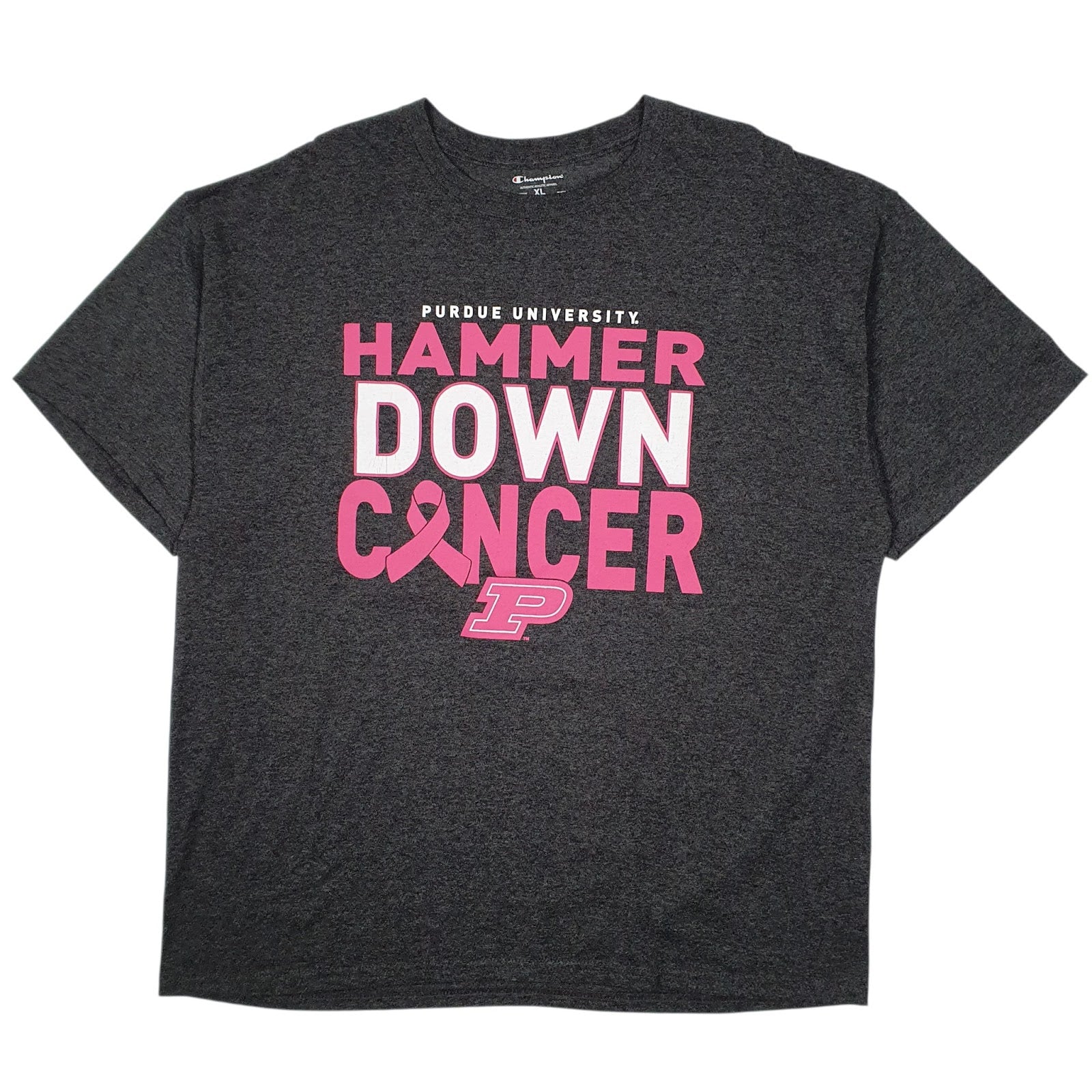 Mens Grey Champion Purdue Univeristy Cancer Short Sleeve T Shirt