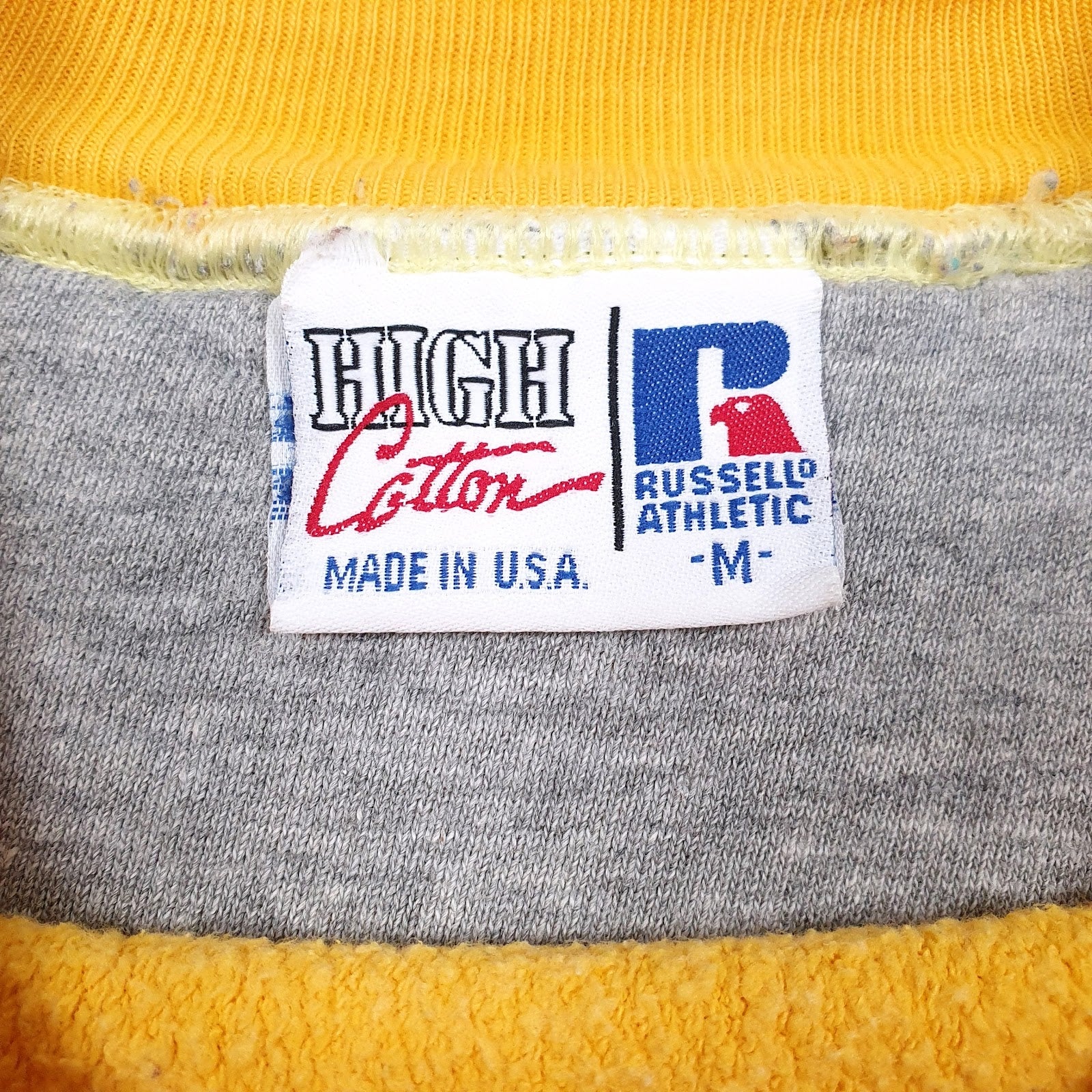 Mens Yellow Russel Athletic Vintage 90s Made In USA Crewneck Jumper