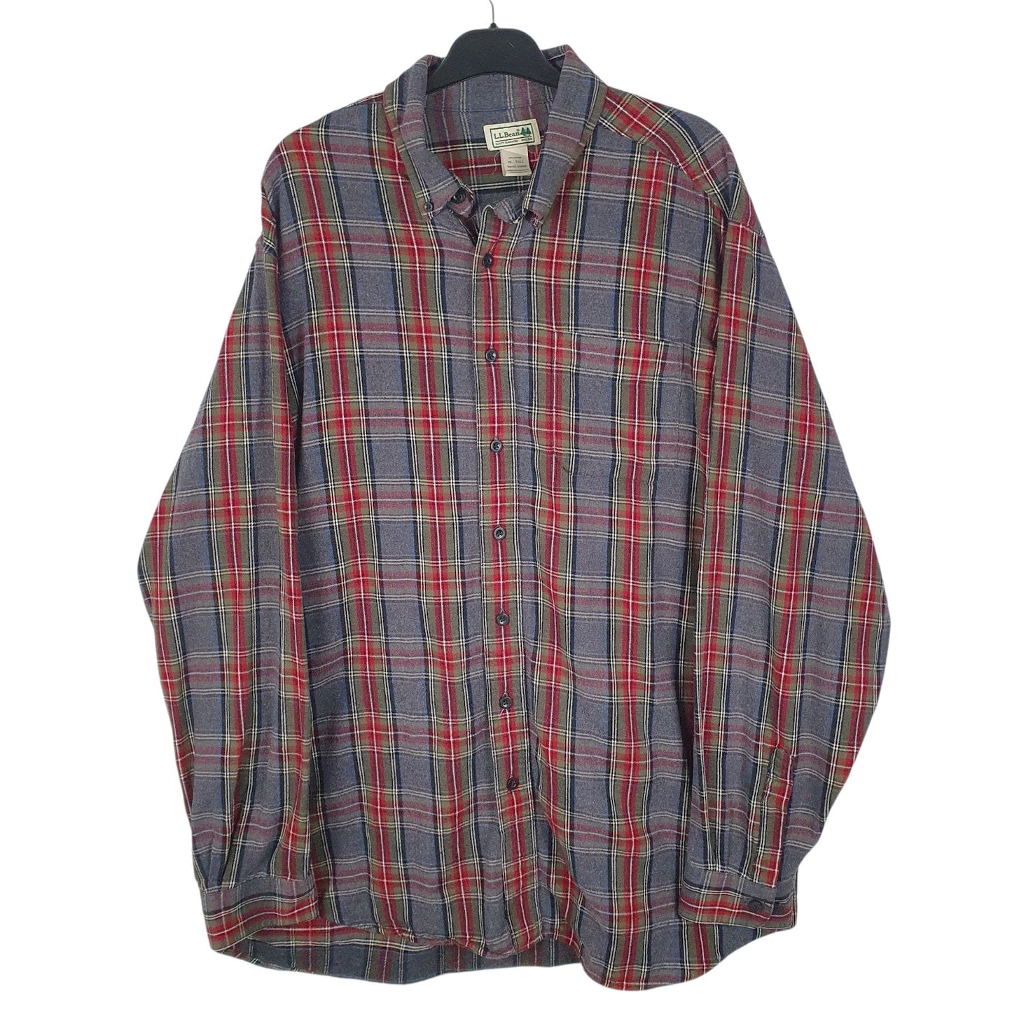 Mens Grey L.L.Bean Flannel Long Sleeve Shirt