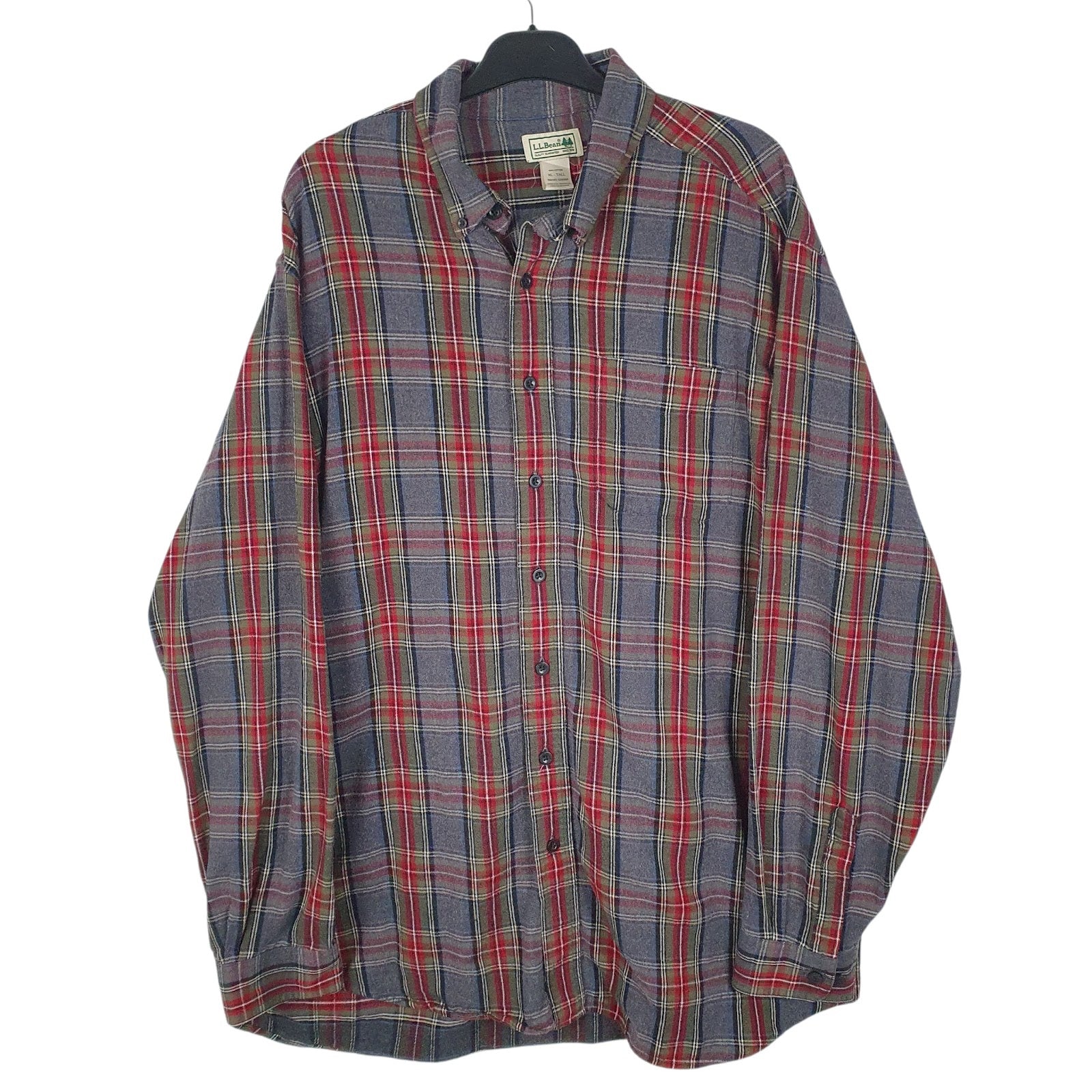 Mens Grey L.L.Bean Flannel Long Sleeve Shirt