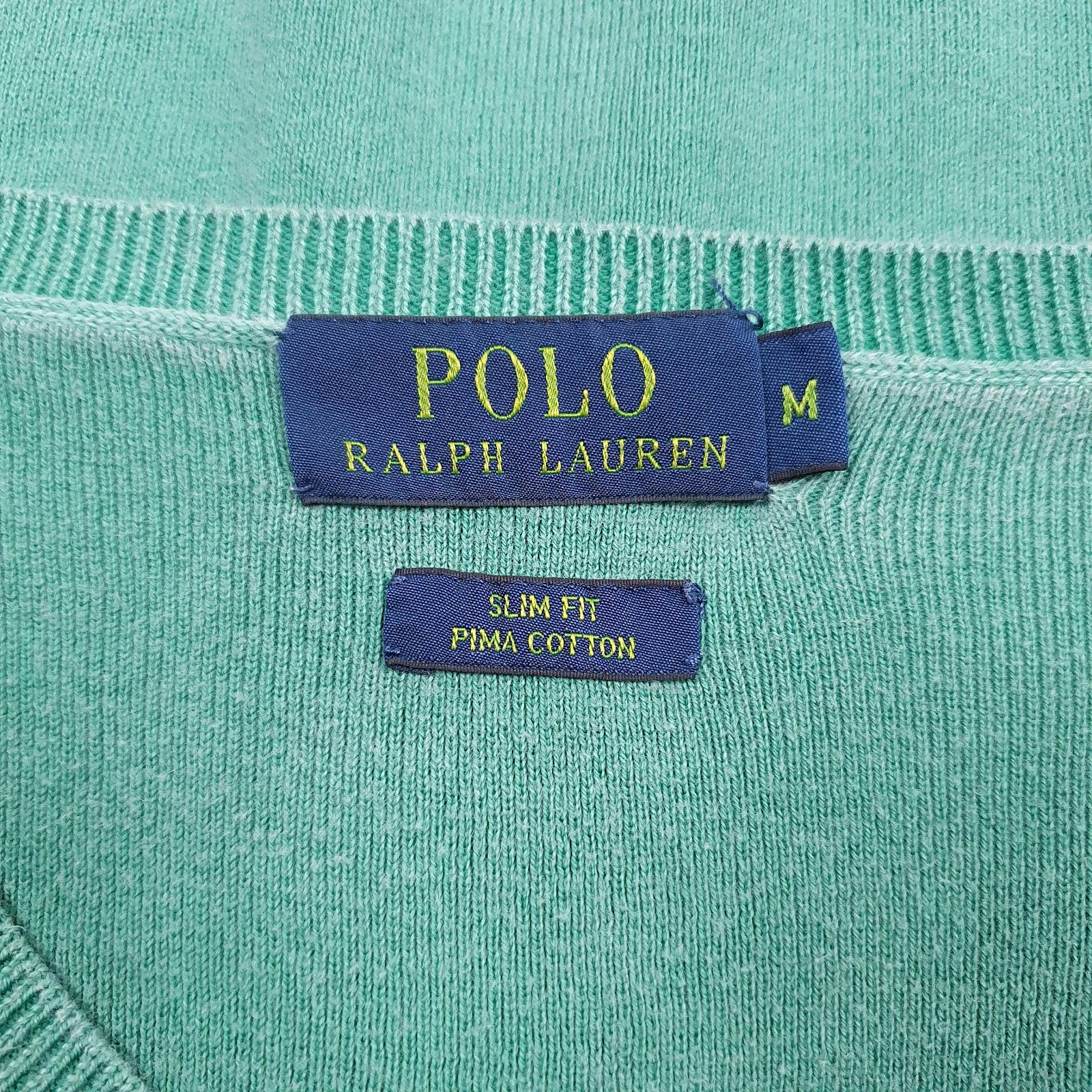 Mens Green Polo Ralph Lauren Pima V Neck Jumper