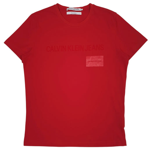 Mens Red Calvin Klein Spellout Pima Short Sleeve T Shirt